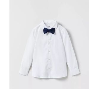 NWT Zara  White Button Down Dress Shirt with Black Bow US 11-12